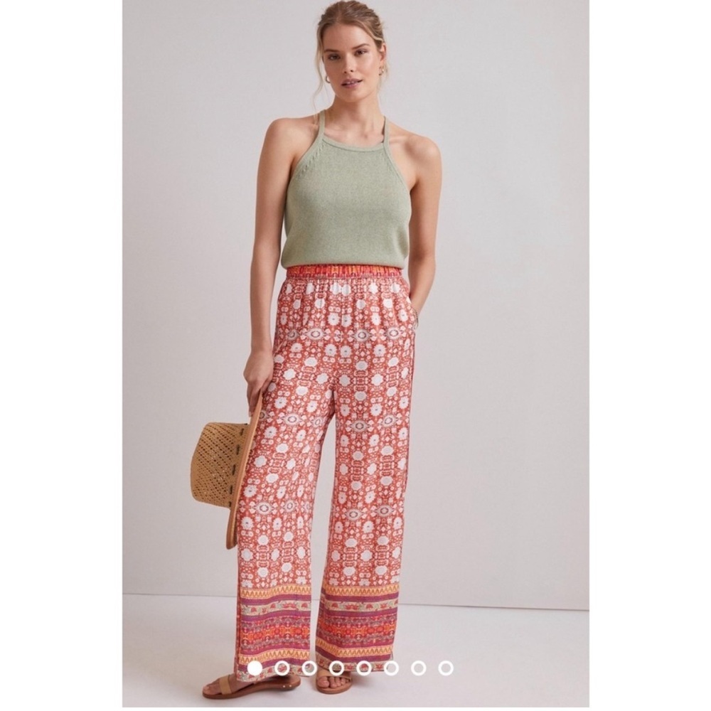 NEW Anthropologie Vale Orange/Pink Patterned Wide Leg Boho Palazzo Pants - Picture 2 of 14